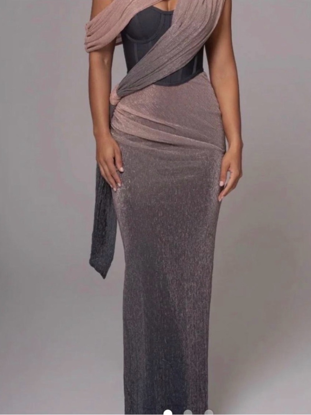 Meshki Taupe-to-Charcoal Ombre Draped Maxi Dress